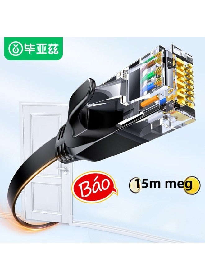 Biaz Class 6 CAT6 Network Cable 15 M Gigabit Network Cable Computer Broadband Home Monitoring Non-Color:Category 6 Gigabit-flat Line Home Decoration-black